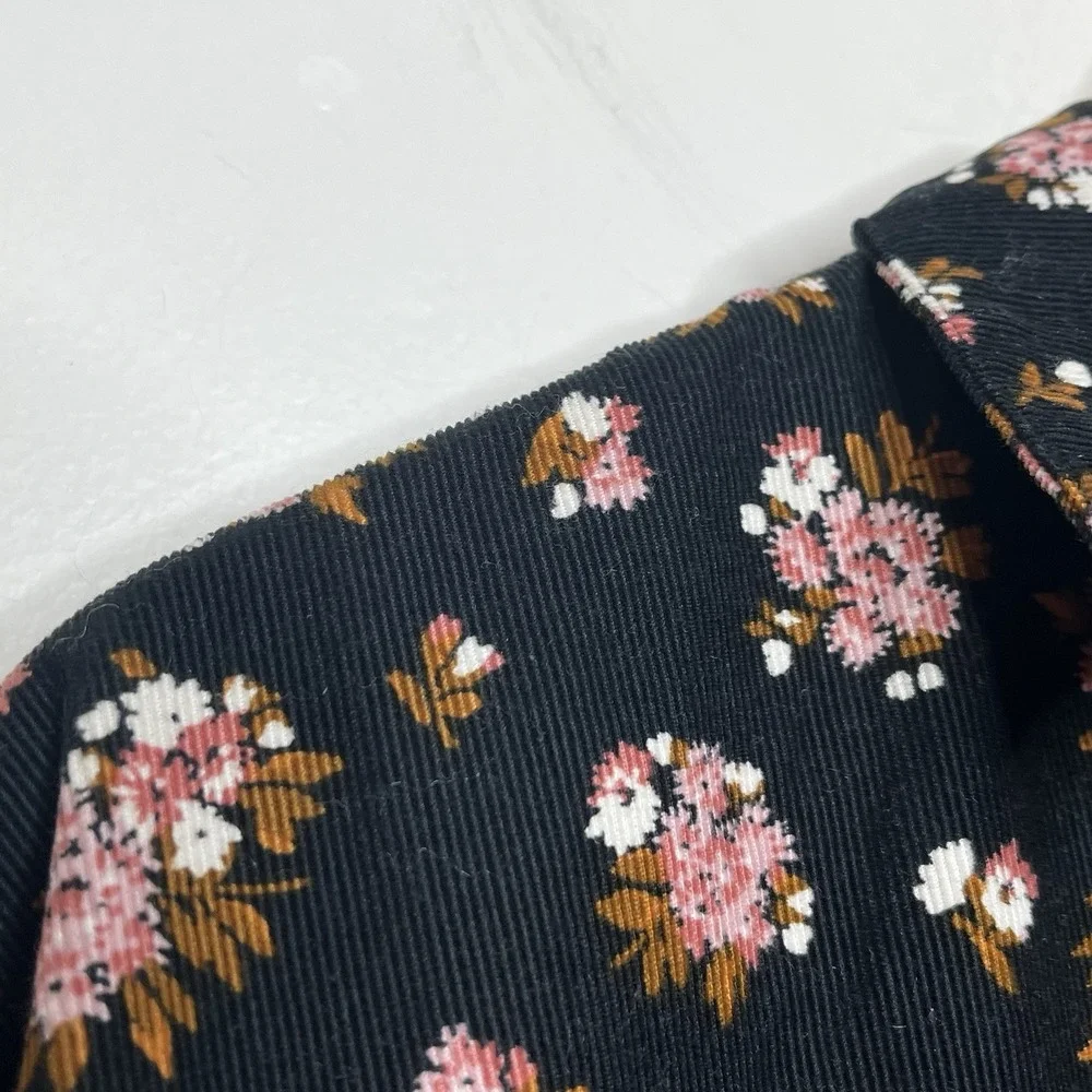 Madewell Floral Corduroy Shirt Womens Size Small Short Sleeve Cottagecore Boho - Picture 3 of 8